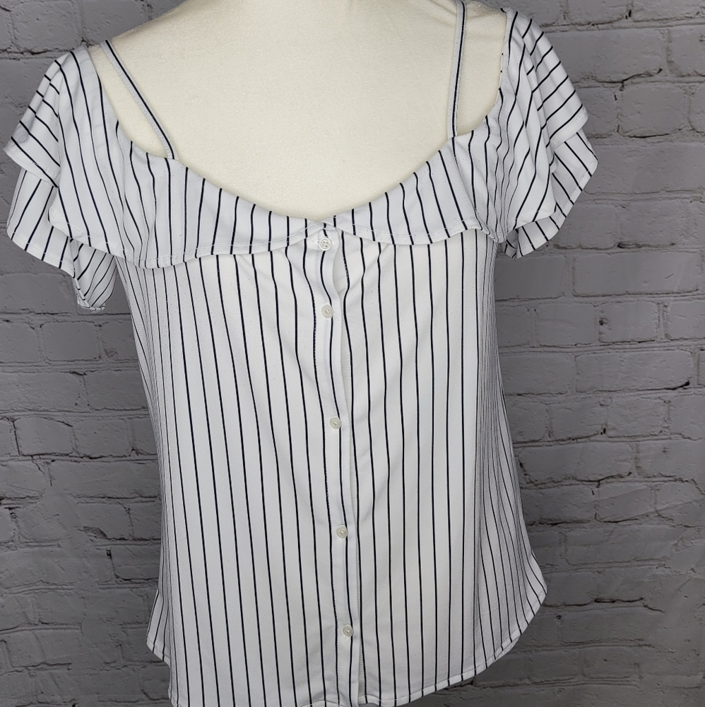 Banana Republic Blue White Off Shoulder Top